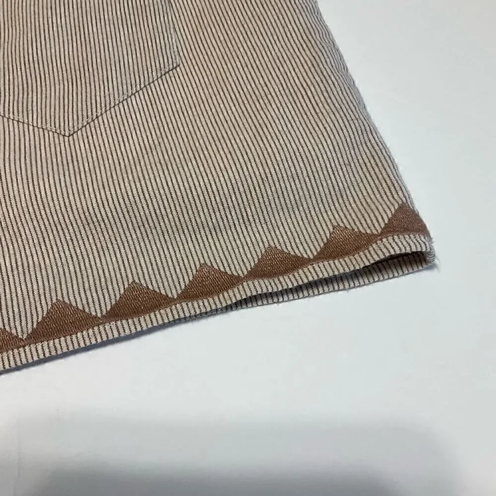 Moon River Pleat Blanket Stitch Short Paper Bag Shorts. Brown Pinstripes, Medium